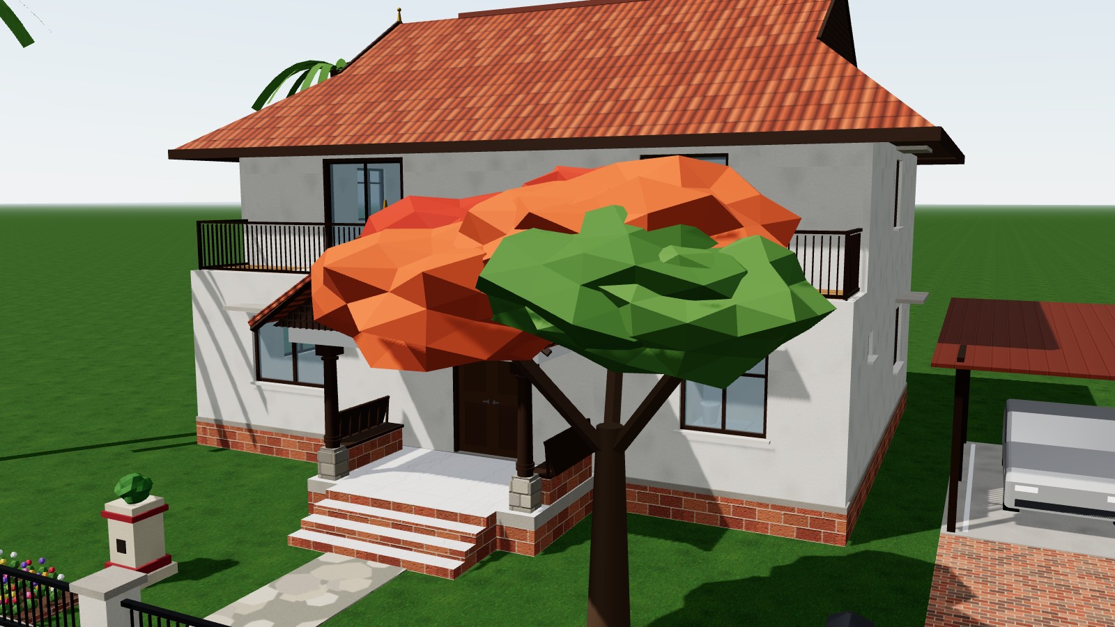 Two-storey Kerala contemporary house in 3D